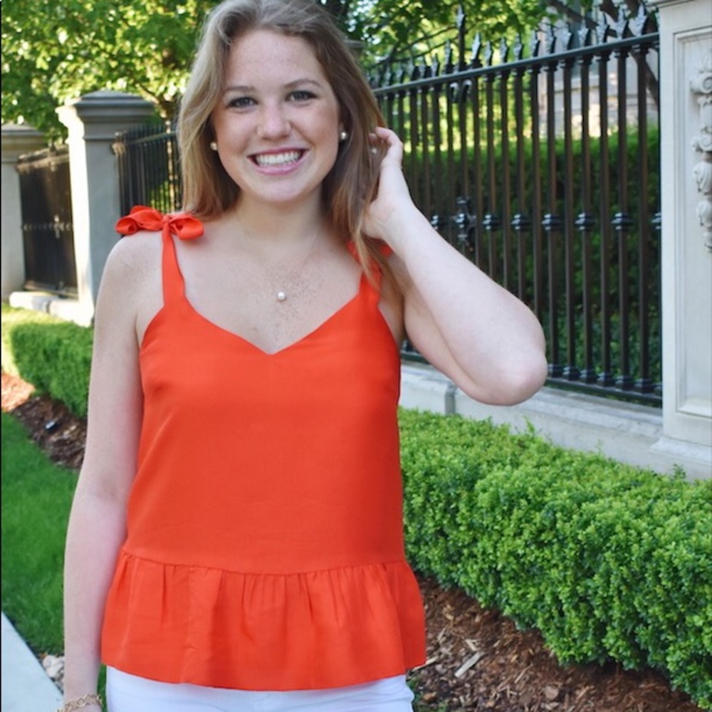 J.crew orange silk tank with bow shoulders